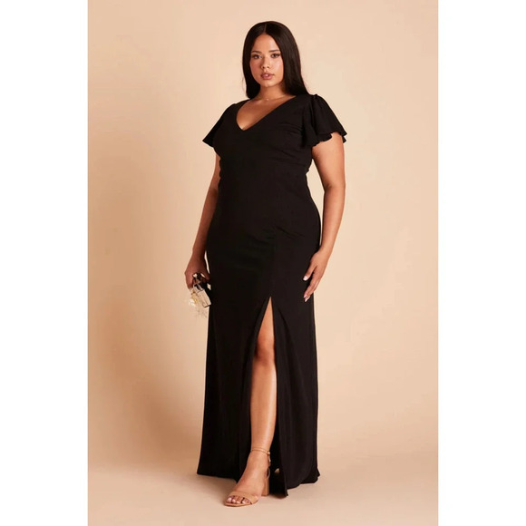 NWT Birdy Grey Hannah Maxi Dress Ruffled Short Sleeve V-Neck Crepe Black Size XS - Picture 7 of 11